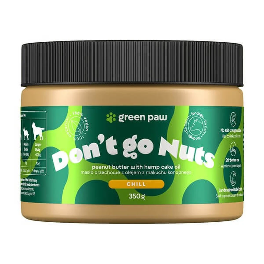 Green Paw Don't go Nuts, mantequilla de cacahuete con aceite de torta de semillas de cáñamo para perros, 350 g