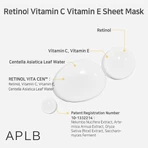 APLB Retinol Vitamin C Vitamin E Sheet Mask, masque facial en feuilles au rétinol et aux vitamines C et E, 25 ml