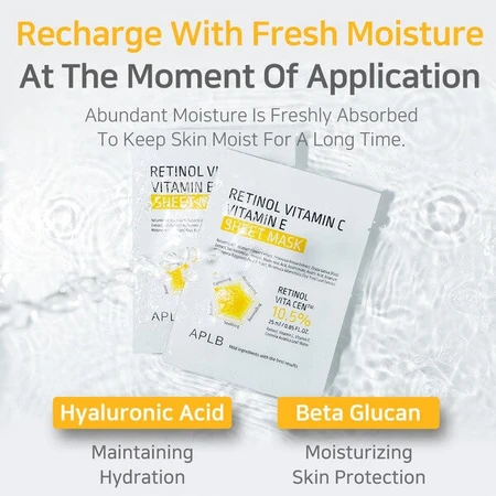 APLB Retinol Vitamin C Vitamin E Sheet Mask, masque facial en feuilles au rétinol et aux vitamines C et E, 25 ml