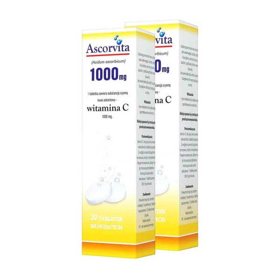 Set of 2x Ascorvita, 1000 mg, effervescent tablets, 20 pcs.