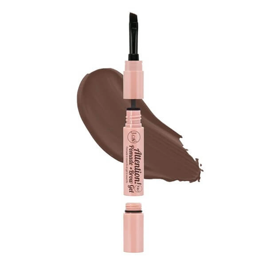 J.Cat Beauty, Attention!, Pomada en gel 4 en 1 para estilizar las cejas, 102 Marrón oscuro, 2,7 g