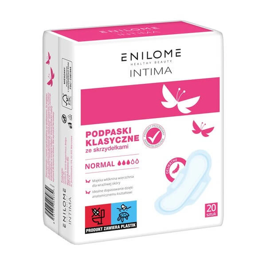 Enilome Healthy Beauty Intima, serviettes hygiéniques classiques avec ailettes, normales, 20 pcs.