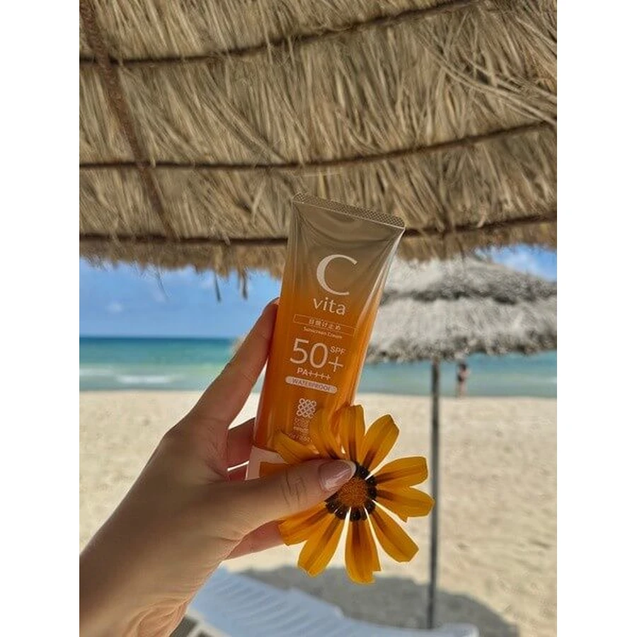 Meishoku C Vita Sunscreen Cream SPF50+, sunscreen with velvety, lightweight texture, 50 g