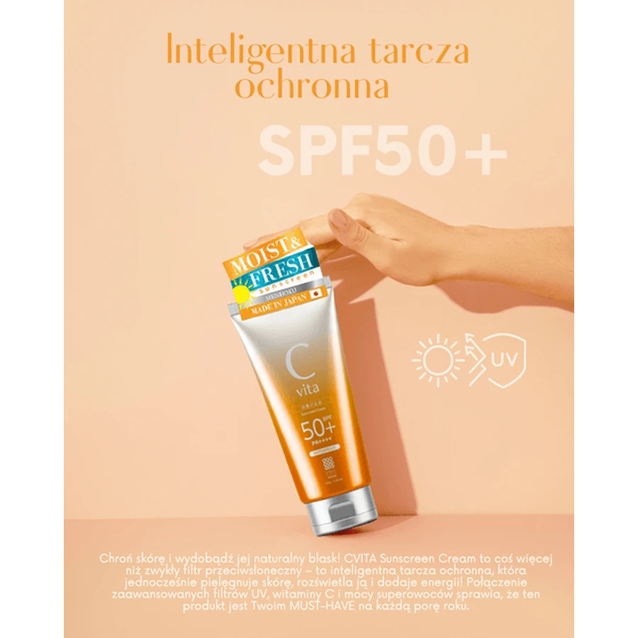 Meishoku C Vita Sunscreen Cream SPF50+, sunscreen with velvety, lightweight texture, 50 g