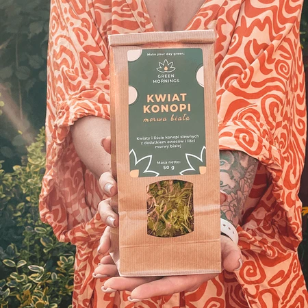 Green Mornings, flori de cânepă, mure albe, ceai de cânepă cu mure, 50 g