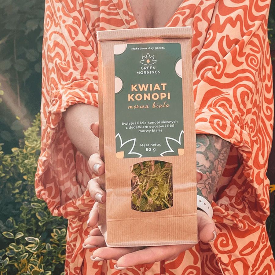 Green Mornings, flori de cânepă, mure albe, ceai de cânepă cu mure, 50 g