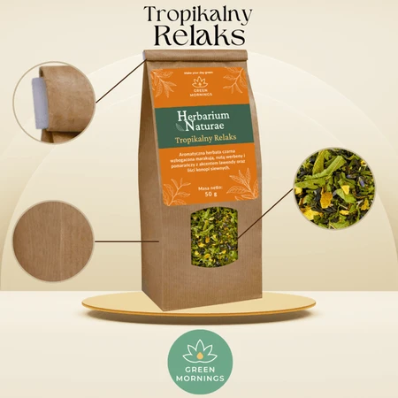 Green Mornings, Herbarium Naturae, Tropical Relaxation, composition à base de thé noir, 50 g.