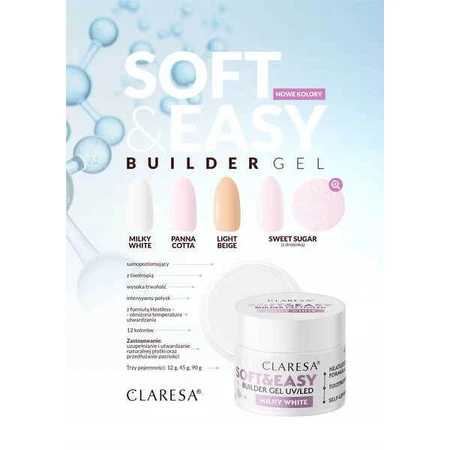 Claresa Soft&amp;Easy Builder Gel, nagelopbouwgel, Melkwit, 12 g