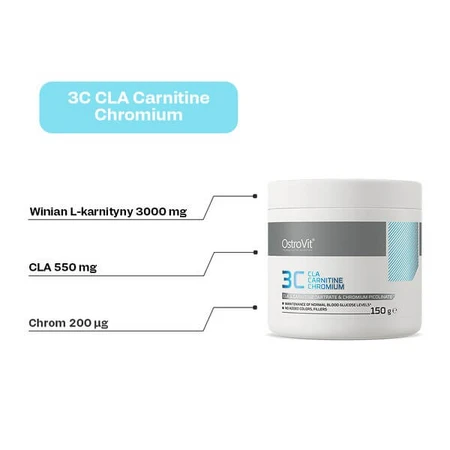 OstroVit 3C CLA Carnitina Cromo, polvo, sabor kiwi, 150 g