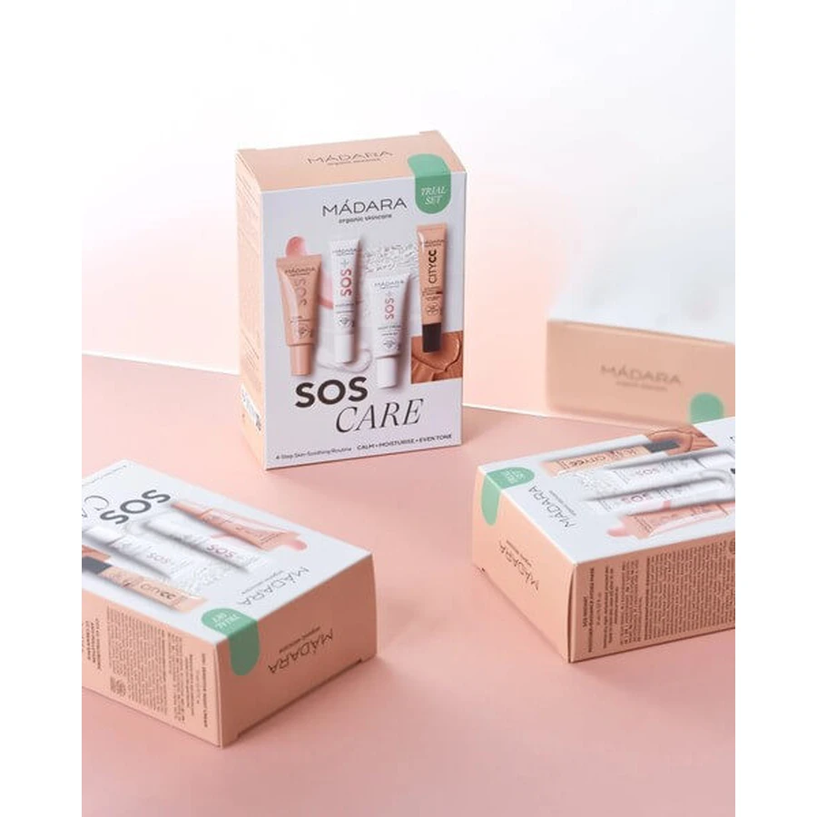 Madara SOS Care 4-Step Skin Routine, set de cosméticos calmantes, tono Light, 1 ud.