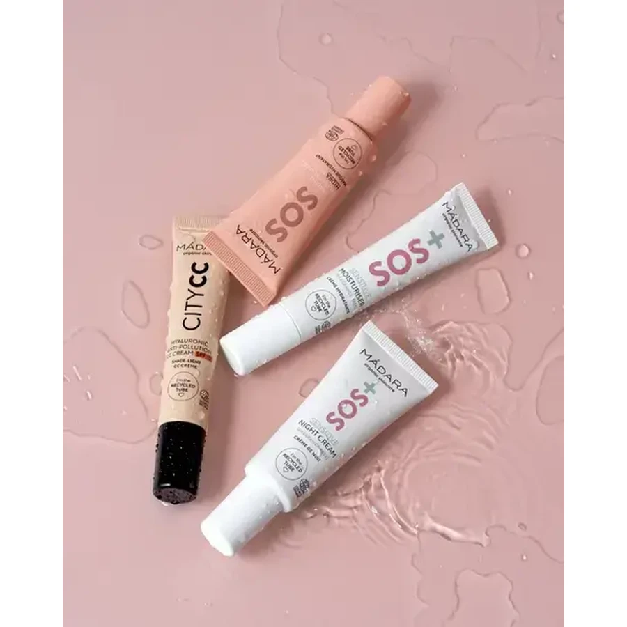 Madara SOS Care 4-Step Skin Routine, set de cosméticos calmantes, tono Light, 1 ud.