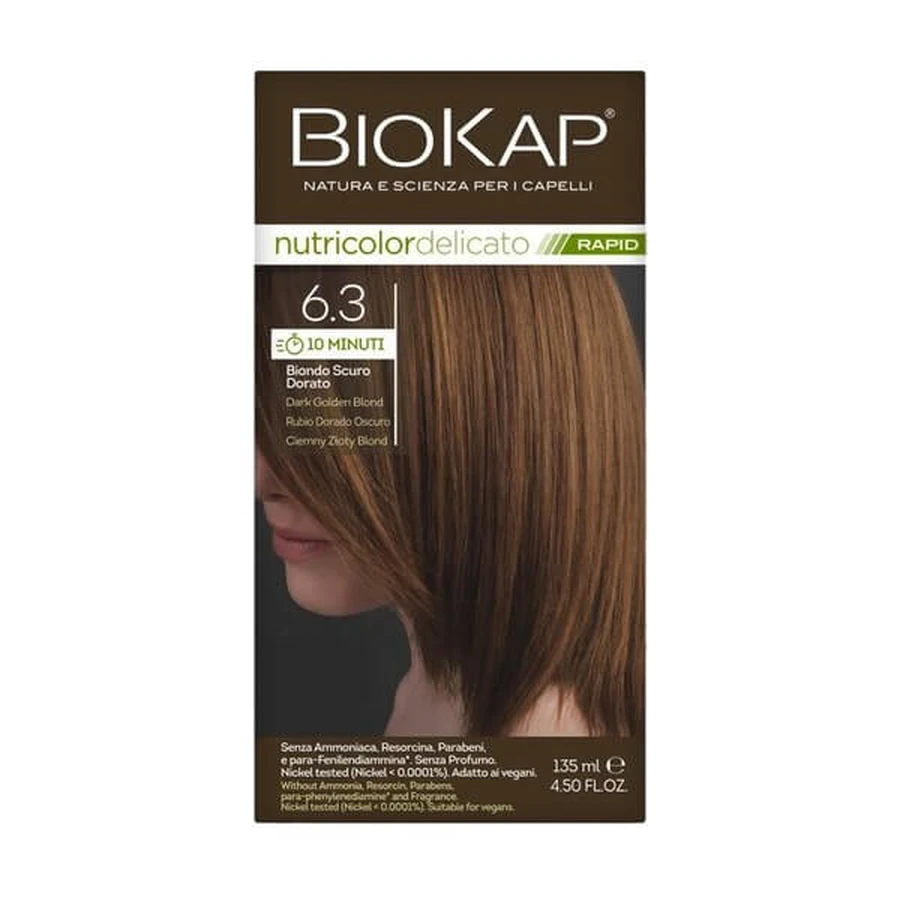 Biokap Nutricolor Delicato Rapid, tinte 6.3 rubio dorado oscuro, 135 ml