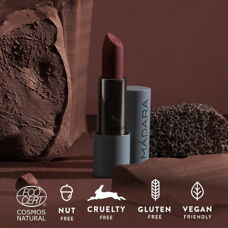 Madara Velvet Matte Cream Lipstick, matte lipstick met een satijnen finish, Donker Nude, 3.8 g