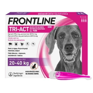 Frontline Tri-Act Spot-on L Perro 20-40 kg, triple protección contra parásitos, gotas en pipetas, 4 ml x 3 uds.