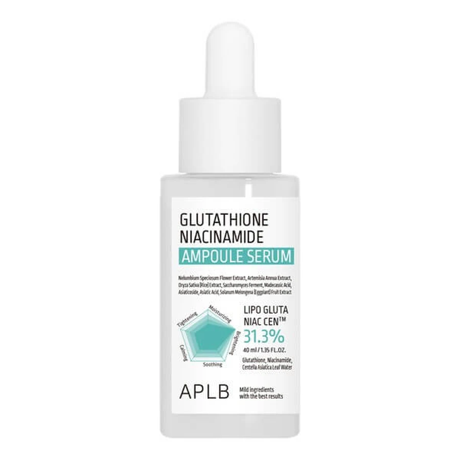 APLB Glutatión Niacinamida Ampolla, sérum facial iluminador con glutatión y niacinamida, 40 ml