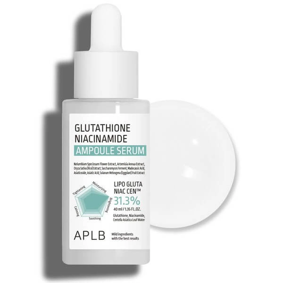 APLB Glutatión Niacinamida Ampolla, sérum facial iluminador con glutatión y niacinamida, 40 ml