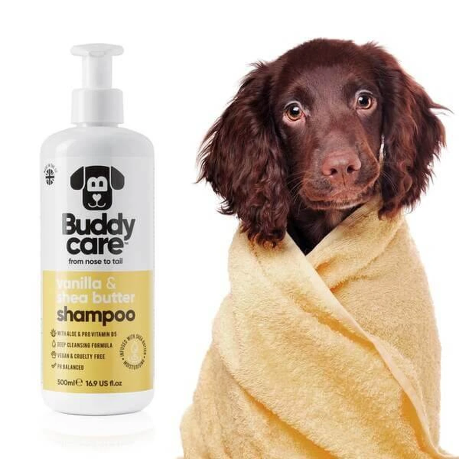 Buddycare, hondenshampoo, vanille en sheaboter, 500 ml