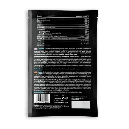 Skill Nutrition Pre-Workout, powder, blue raspberry flavor, 16 g