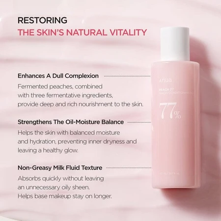 Anua Peach 77% Niacin Conditioning Milk, lait pour le visage, 150 ml