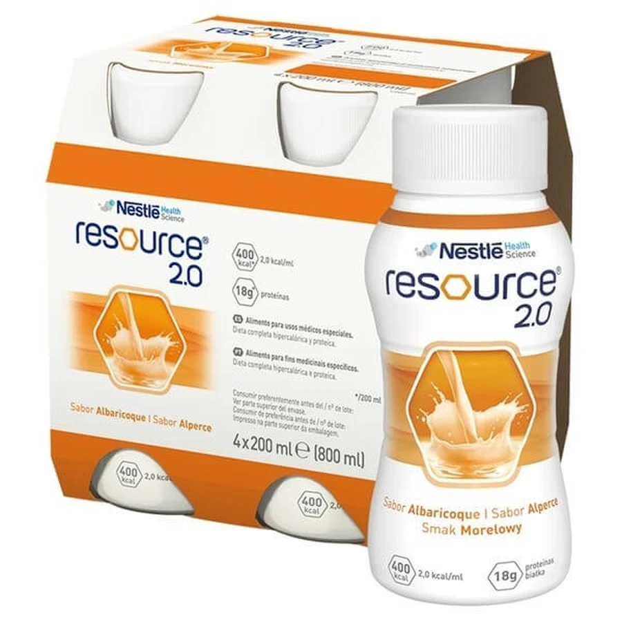 Set de 4 x Resource 2.0, liquide aromatisé à l'abricot, 4 x 200 ml