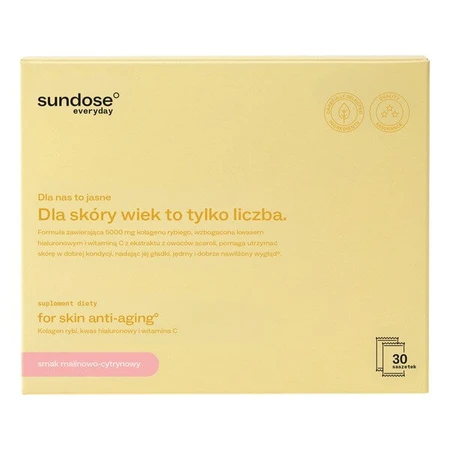 Sundose Everyday For Skin Anti-Aging Hyaluronic Acid and Vitamin C, powder sachets, raspberry and lemon flavor, 30 pcs.
