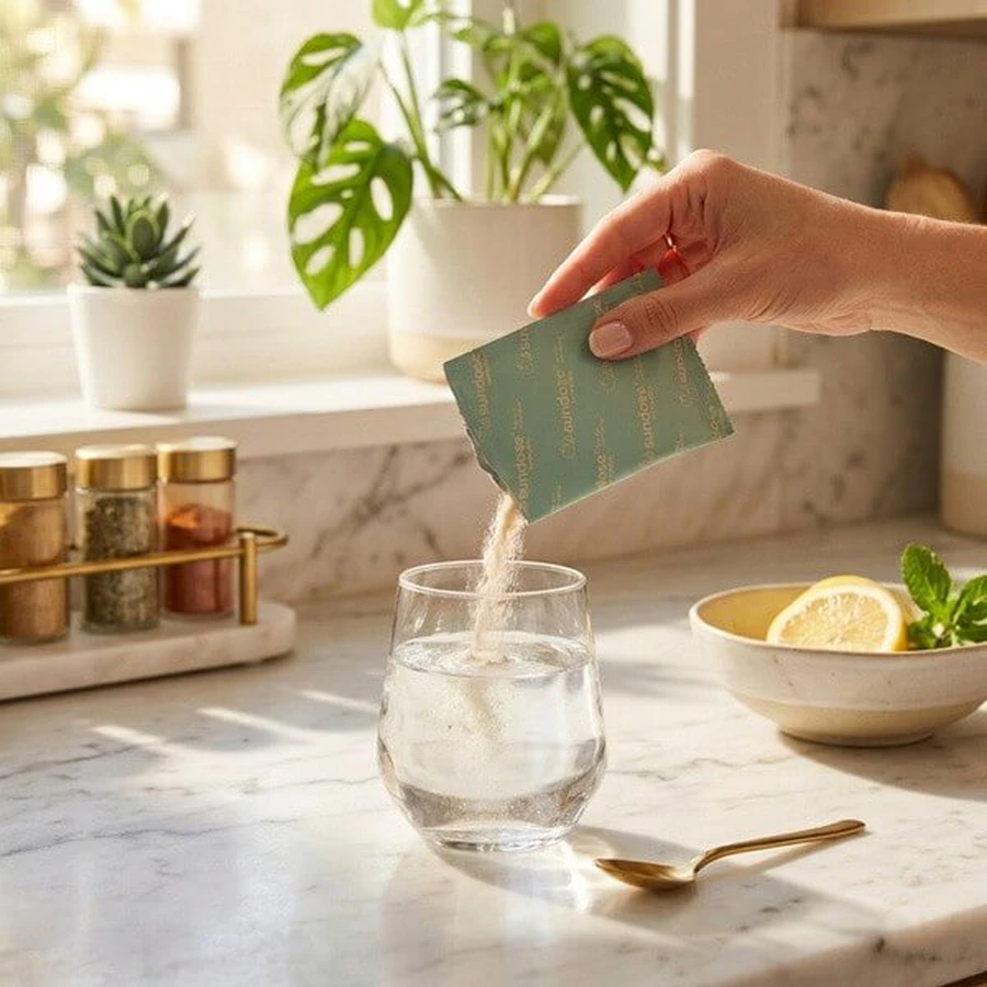 Sundose Everyday For Skin Anti-Aging Hyaluronic Acid and Vitamin C, powder sachets, raspberry and lemon flavor, 30 pcs.
