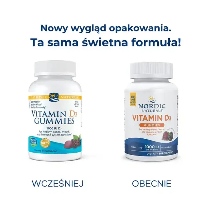 Nordic Naturals Vitamin D3 Gummies 1000 IU, bonbons à la gelée, goût mûre, 120 pcs.
