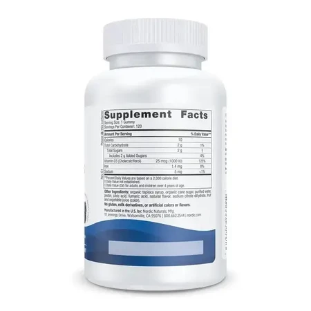 Nordic Naturals Vitamin D3 Gummies 1000 IU, bonbons à la gelée, goût mûre, 120 pcs.