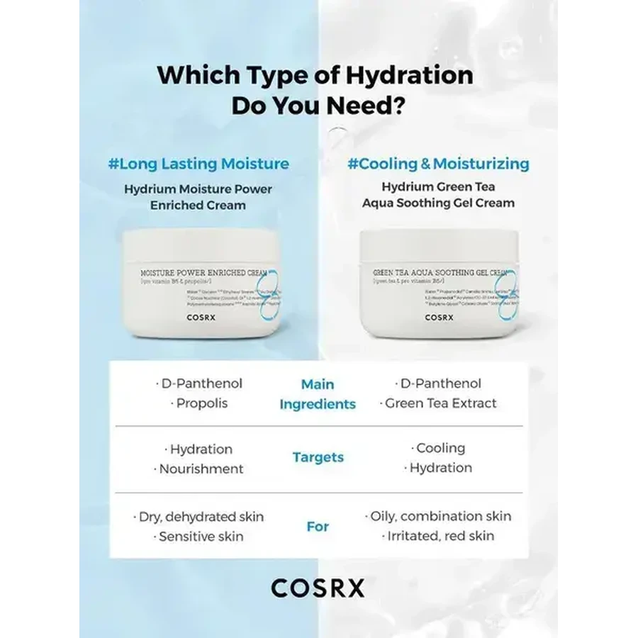 Cosrx Hydrium Green Tea Aqua Gel Crema Calmante, gel-crema facial hidratante-refrigerante, 50 ml