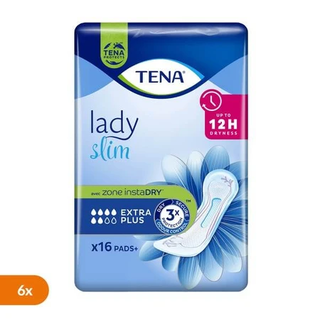 Set van 6 x Tena Lady Slim, incontinentiemateriaal, Extra Plus, 16 stuks.