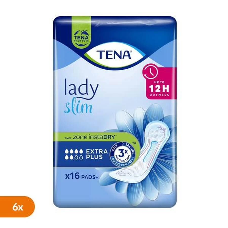 Set van 6 x Tena Lady Slim, incontinentiemateriaal, Extra Plus, 16 stuks.