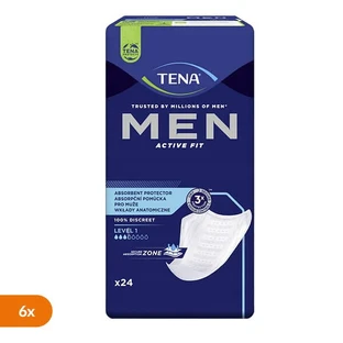 Lot de 6 x TENA Men Active Fit, semelles anatomiques pour hommes, niveau 1, 24 pièces.