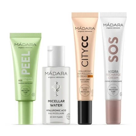 Madara The Icons Set Light, micellair water, 50 ml + verhelderend masker met AHA-zuren, 17 ml + gezichtscrème, 15 ml + CC crème SPF15, 15 ml