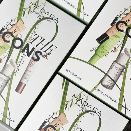 Madara The Icons Set Light, micellair water, 50 ml + verhelderend masker met AHA-zuren, 17 ml + gezichtscrème, 15 ml + CC crème SPF15, 15 ml