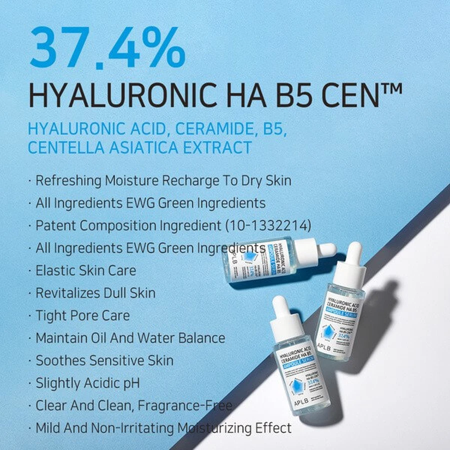 APLB Hyaluronsäure Ceramide HA B5 Ampulle, feuchtigkeitsspendendes Gesichtsserum mit Hyaluronsäure, Ceramiden und Vitamin B5, 40 ml