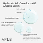 APLB Hyaluronsäure Ceramide HA B5 Ampulle, feuchtigkeitsspendendes Gesichtsserum mit Hyaluronsäure, Ceramiden und Vitamin B5, 40 ml