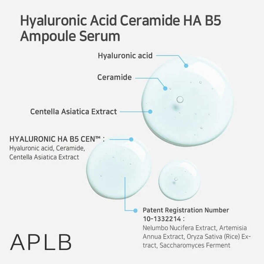 APLB Hyaluronsäure Ceramide HA B5 Ampulle, feuchtigkeitsspendendes Gesichtsserum mit Hyaluronsäure, Ceramiden und Vitamin B5, 40 ml