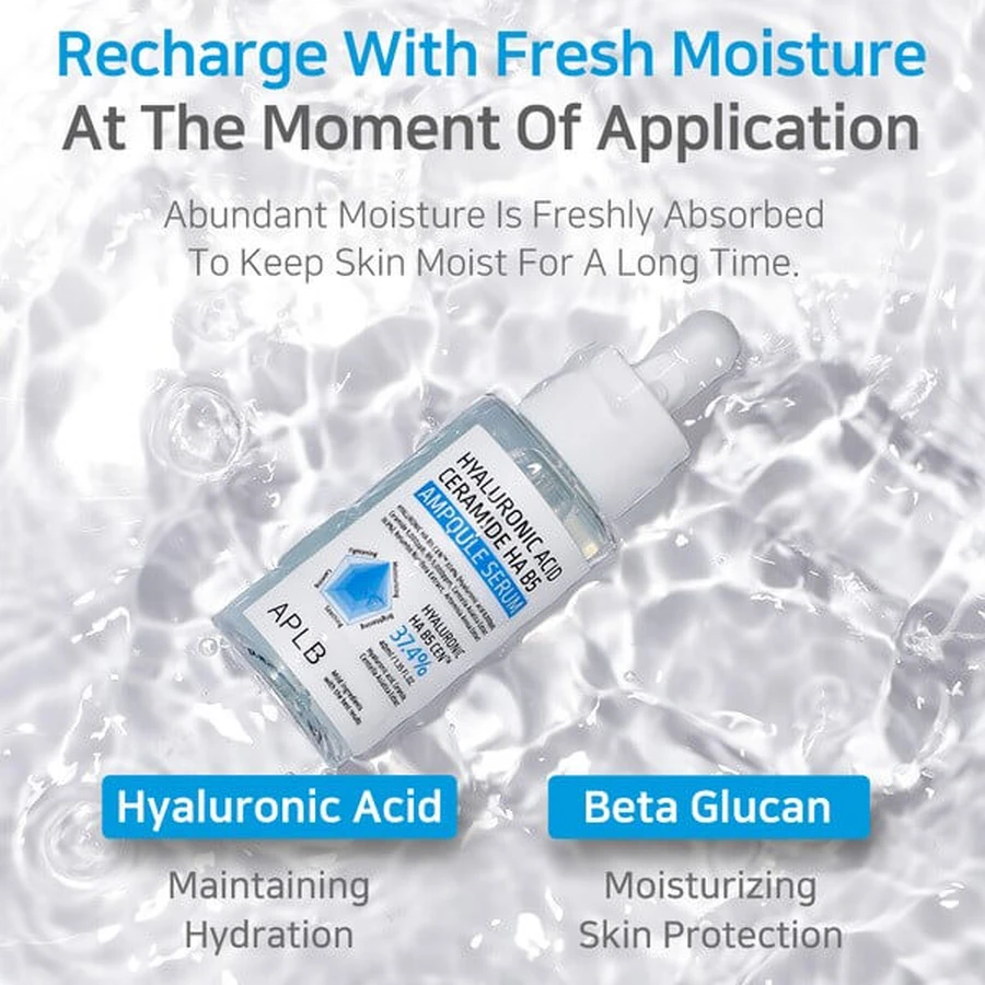 APLB Hyaluronsäure Ceramide HA B5 Ampulle, feuchtigkeitsspendendes Gesichtsserum mit Hyaluronsäure, Ceramiden und Vitamin B5, 40 ml