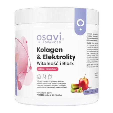 Osavi Collagen &amp; Electrolytes Vitality and Shine, powder, apple-rhubarb flavor, 390 g
