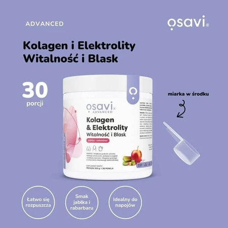 Osavi Collagen &amp; Electrolytes Vitality and Shine, powder, apple-rhubarb flavor, 390 g