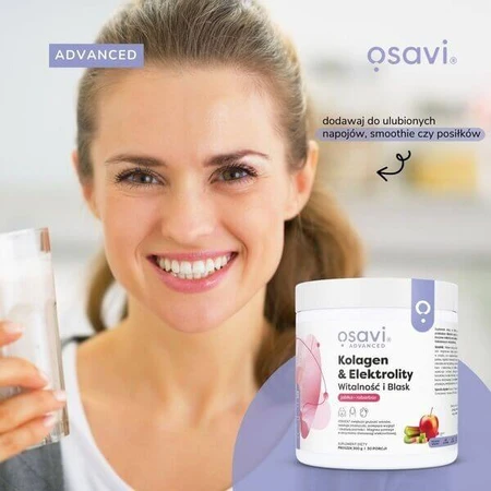 Osavi Collagen &amp; Electrolytes Vitality and Shine, powder, apple-rhubarb flavor, 390 g