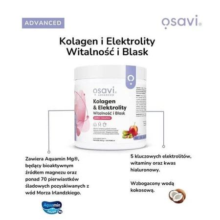 Osavi Collagen &amp; Electrolytes Vitality and Shine, powder, apple-rhubarb flavor, 390 g