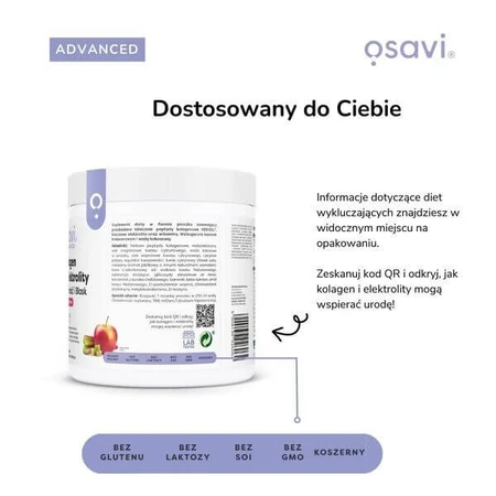 Osavi Collagen &amp; Electrolytes Vitality and Shine, powder, apple-rhubarb flavor, 390 g