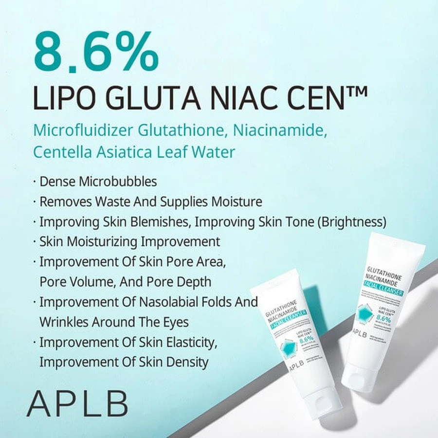 APLB Glutathione Niacinamide Facial Cleanser, gel limpiador facial con glutatión y niacinamida, 80 ml