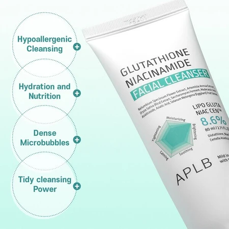 APLB Glutathione Niacinamide Facial Cleanser, gel limpiador facial con glutatión y niacinamida, 80 ml