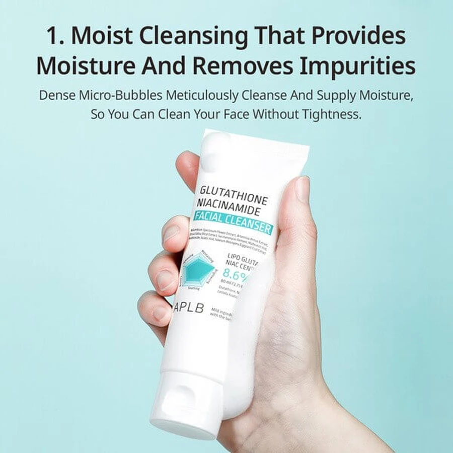 APLB Glutathione Niacinamide Facial Cleanser, gel limpiador facial con glutatión y niacinamida, 80 ml