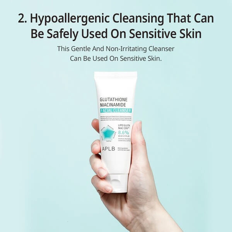 APLB Glutathione Niacinamide Facial Cleanser, gel limpiador facial con glutatión y niacinamida, 80 ml