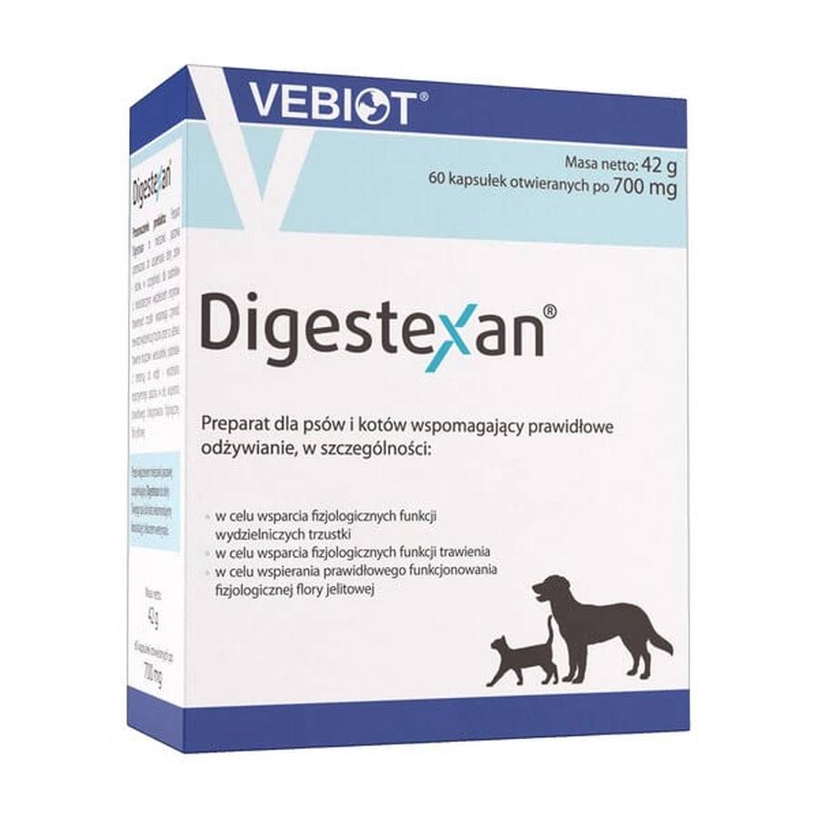 Vebiot Digestexan, apoyo a la función pancreática para perros y gatos, cápsulas, 60 uds.