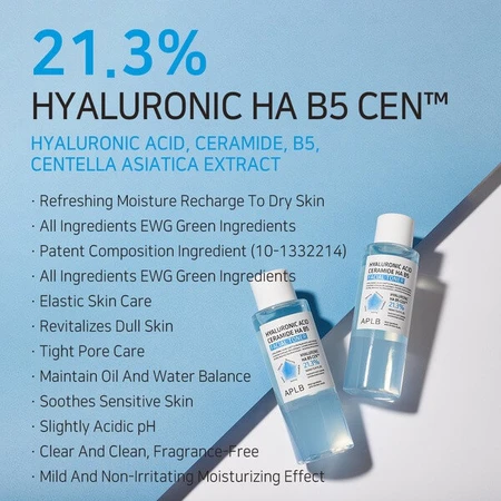 APLB Hyaluronic Acid Ceramide HA B5 Facial Toner, tónico facial hidratante con ácido hialurónico y ceramidas, 160 ml.