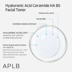 APLB Hyaluronic Acid Ceramide HA B5 Facial Toner, tónico facial hidratante con ácido hialurónico y ceramidas, 160 ml.